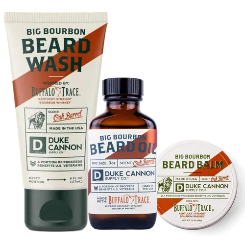 Miniatura 7 de Duke Cannon Big Bourbon Beard Care Collection Set de regalo, lavado de barba (6 onzas), bálsamo (1.6 onzas) y aceite (3 onzas), aroma de barril