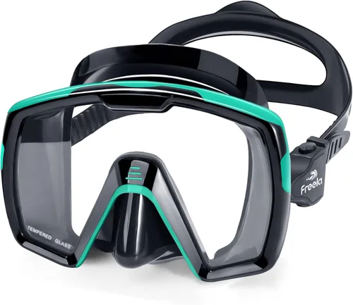 Freela Adult Swim Goggles Mask for Adult with Nose Cover, Tempered Glass Anti Fog Waterproof 180° Clear Wide View Men Women Verde