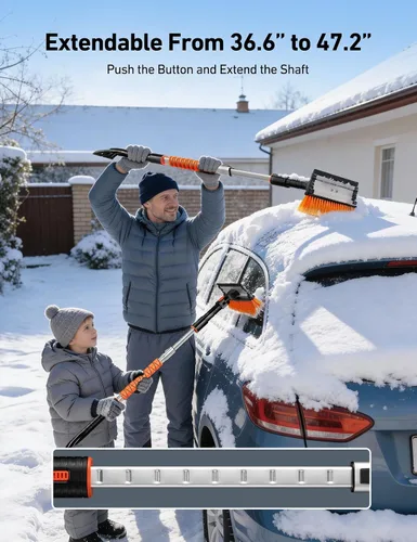 Miniatura 2 de AstroAI Raspadores de hielo de 47.2" para parabrisas de automóvil, cepillo de nieve resistente 3 en 1 con escobilla de goma, 10 configuraciones