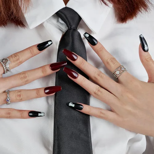Miniatura 4 de Luminous GLAMERMAID Winter Press on Nails Conffin, Handmade Gel Fake Nails Long, Gothic Emo Nails with Skull Ghost Design, Cartoon False Nails for
