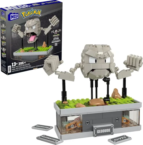MEGA - Juego de juguetes de construcción Pokémon, mini geodude movimiento con 355 piezas, 5 pulgadas de alto, brazos y boca móviles, coleccionable