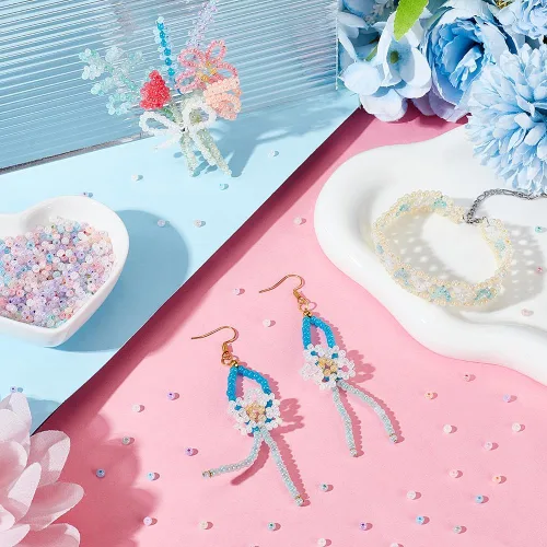 Miniatura 3 de PH PandaHall 1800 piezas Cuentas de semillas de fantasía nubladas de 6 colores 3mm Cuentas de vidrio cremoso Cuentas redondas para la cintura