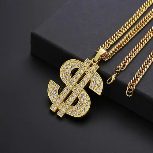 Miniatura 5 de Gold Chain with Dollar Sign Big Money Necklaces for Men Women,Stainless Steel Iced Out Rhinestone Jewelry,Fashion Pendants with 28 Inches Chain