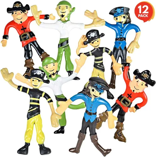 ArtCreativity Figuras de pirata flexibles, juego de 12 figuras flexibles de juguete pirata para niños, divertidos recuerdos de fiesta y bolsas de