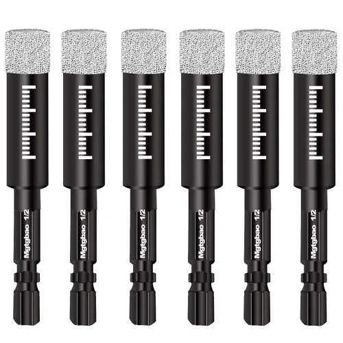 Juego de 6 brocas de diamante seco de 1/2", 6 brocas de núcleo con vástago hexagonal de 12mm soldadas con cera de enfriamiento para azulejos de