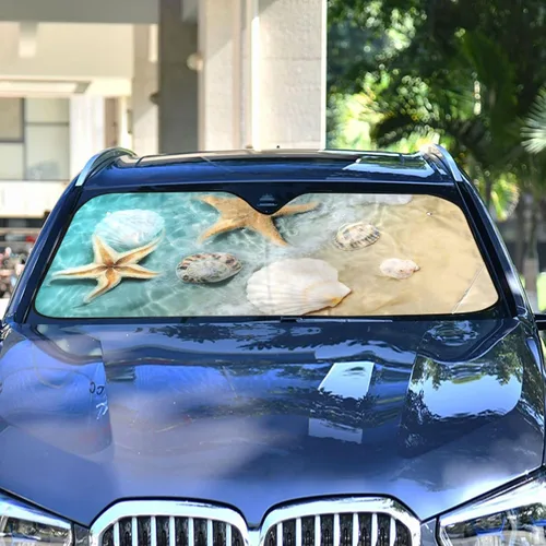 Miniatura 2 de Parasol plegable reflectante para parabrisas de automóvil, diseño de estrella de mar, concha, verano, playa, bloquea los rayos UV