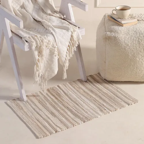 Miniatura 2 de HOMEMONDE Alfombra Chindi beige de 20 x 32 pulgadas, alfombra de trapo de algodón suave reciclado, hecha a mano, reversible, decoración bohemia