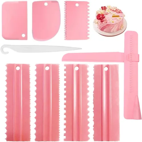 Miniatura 6 de Juego de 9 raspadores para tartas, juego de raspador de tartas, herramienta pulidora de raspador de glaseado ajustable, peine de decoración de Blanco