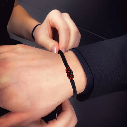 Miniatura 25 de Pulseras tibetanas hechas a mano con cuerda roja para él y ella, pulsera de la amistad, pulsera de la amistad, hilo negro y rojo para protección