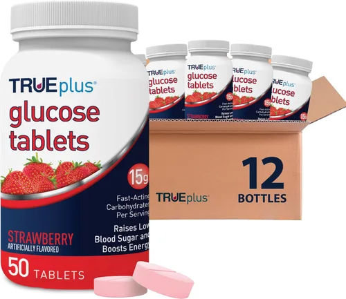 Miniatura 35 de TRUEplus® Tabletas de glucosa, sabor surtido (uva, frambuesa, naranja), botella de 50 unidades (1)