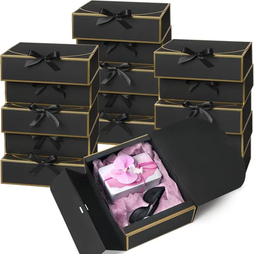 Miniatura 8 de Kucoele 15 cajas de regalo con tapas, 10.6 x 7.8 x 3.1 pulgadas, cajas de regalo de dama de honor, cajas negras de propuesta con cintas para bodas