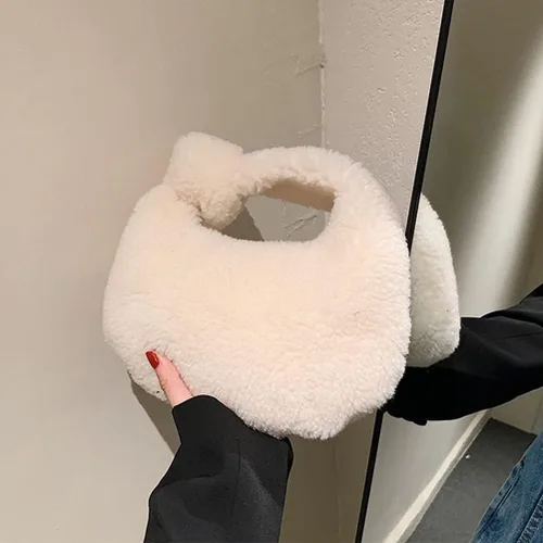 Miniatura 4 de VALICLUD Bolsa de felpa de invierno para dumpling de moda, bolsa de almacenamiento portátil, Blanco