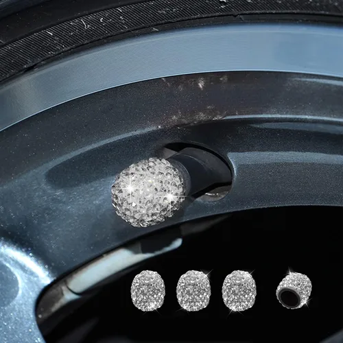 Miniatura 16 de Paquete de 4 tapas brillantes para vástagos de válvula, tapas de aire, tapones de aire de neumáticos de diamantes de cristal para automóvil, Azul