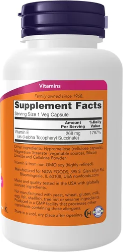 Miniatura 2 de NOW Suplementos, vitamina E-400 IU D-alfa tocoferilo, protección seca y antioxidante*, 100 cápsulas vegetales