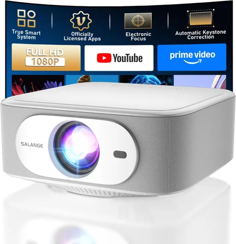 Proyector Native 1080P | 600 lúmenes ANSI | Aplicaciones con licencia incorporadas - Mini proyector portátil actualizado 2026, Keystone Gris- blanco