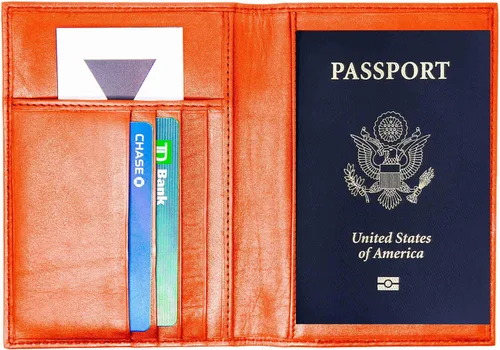Miniatura 4 de Funda para pasaporte de piel de vaca genuina y cartera para hombres y mujeres, Naranja (con RFID), Cartera Rfid