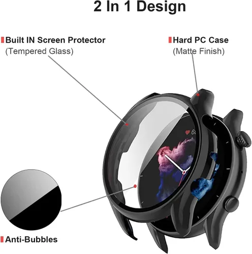 Miniatura 3 de E ECSEM [Paquete de 2] Funda compatible con Amazfit GTR 3 y GTR 3 Pro, funda con protector de pantalla [vidrio templado] Funda protectora