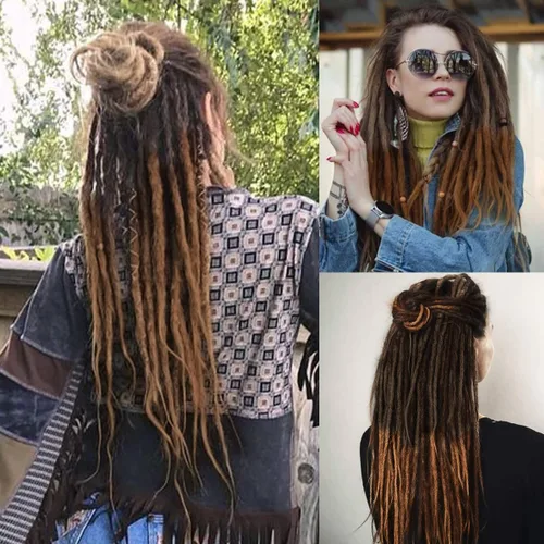 Miniatura 8 de 15 extensiones de rastas de doble extremo, 24 pulgadas, extensiones de rastas falsas de 0.6 pulgadas, color marrón degradado, extensiones de rastas
