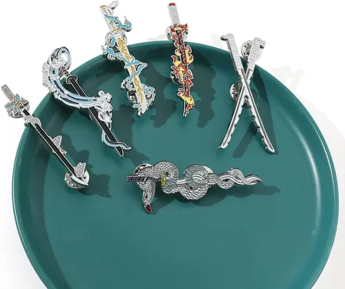 Miniatura 3 de Anime Slayer - Juego de pines de llavero Figuras de dibujos animados 9 Hashiras Mini Katana Sword Llaveros Esmalte Pin Joyería Hombres Mujeres