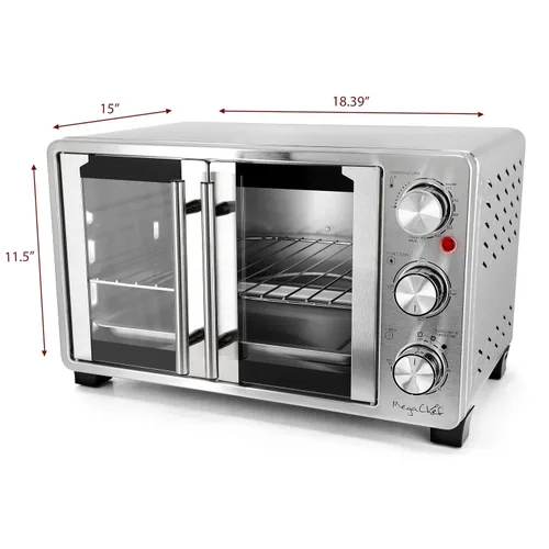 Miniatura 4 de MegaChef Horno Tostador Eléctrico Multifunción de Acero Inoxidable con Puerta Francesa de 26.4 Cuartos con Control de Temperatura y Temporizador