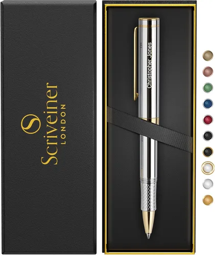 Miniatura 21 de Scriveiner Bolígrafo de Bola Negro EDC de Lujo, Impresionante Bolígrafo de Bola de Bolsillo con Acabado de Oro Real, Gran Regalo para Hombres