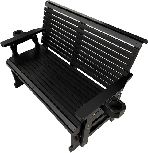Miniatura 7 de Hamaca de patio Fortune Candy con portavasos, alta parte posterior enrollada y asiento perfilado profundo, resistente de 800 libras (Negro, 2 plazas)