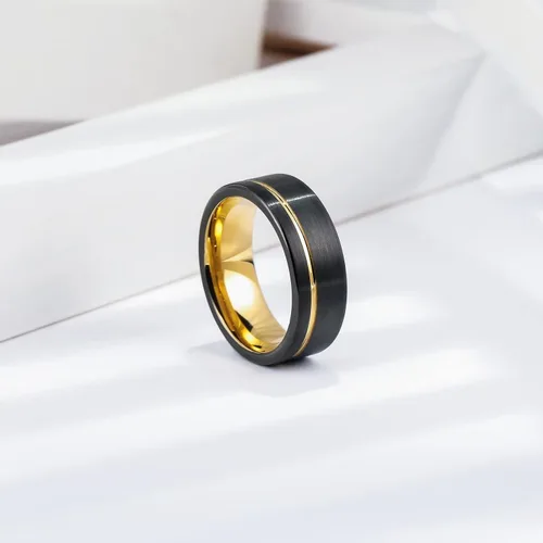 Miniatura 117 de King Will Anillo de boda de carburo de tungsteno para hombre con diseño de ranura, 6/7/0.315 in de ancho, acabado cepillado/pulido para hombre