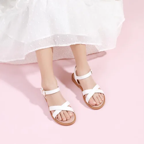 Miniatura 2 de PANDANINJIA Elva - Sandalias para niñas con puntera abierta, bonitas, planas, sandalias de vestir con tiras cruzadas, zapatos de verano para niños