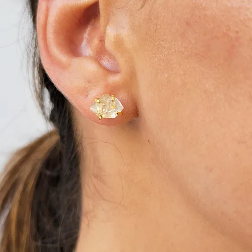 Miniatura 30 de Aretes de piedra preciosa natural en bruto con oro amarillo sobre plata de ley 925, 6 a 0.276 in, regalo de piedra de nacimiento de calidad genuina