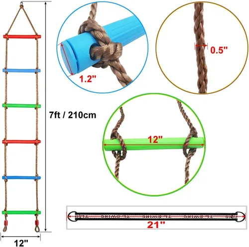 Miniatura 2 de Escalera de cuerda de escalada para niños, columpio para árbol con correa para colgar, para interiores y exteriores, patio trasero