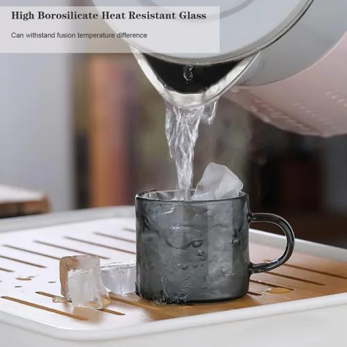 Miniatura 4 de Kung Fu - Juego de 6 tazas de té de vidrio pequeñas (4.06 onzas/4.1 fl oz) + juego de soporte en gris ahumado, decoración de utensilios de té chino