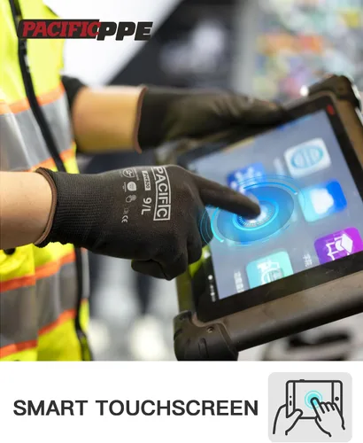 Miniatura 5 de PACIFIC PPE 18 pares de guantes de trabajo, guantes de punto sin costuras recubiertos de poliuretano, guantes de seguridad para pantalla táctil