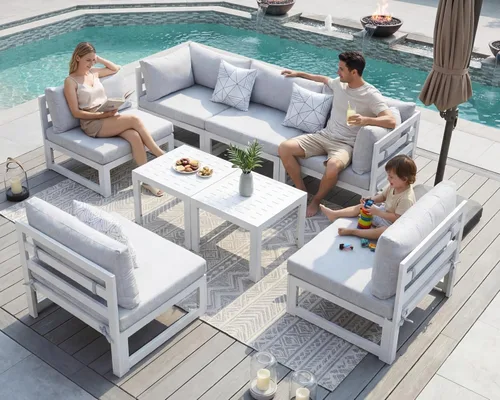 Miniatura 40 de NICESOUL - Juego de 10 muebles de patio extra grandes de aluminio moderno, sofá para exteriores con asiento de 29" de profundidad y ancho, 500 lbs