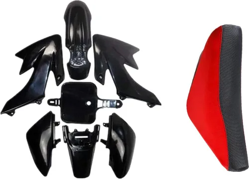 Kit de carenado de cuerpo de plástico y asiento alto para CRF XR CRF50 XR50 50s 50cc 70cc 110cc 125cc Dirt Pit Bike (negro + rojo)
