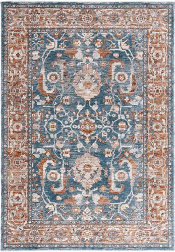 Miniatura 3 de SAFAVIEH Heirloom Collection - Alfombra de área de 4 x 6 pies, color azul/óxido, diseño geométrico, antideslizante, ideal para zonas de alto tráfico