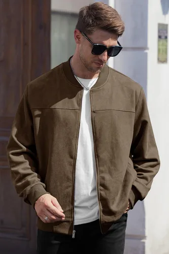 Miniatura 3 de Chaqueta bomber para hombre, de gamuza sintética, peso medio, casual, con cremallera completa, abrigo de vuelo (S-XXL)