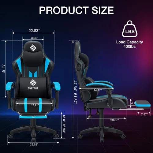 Miniatura 2 de HOFFREE Silla Gaming con Luces LED RGB de Ritmo Musical y Altavoces Bluetooth Silla Ergonómica de Gaming para Computadora con Masaje y Reposapiés