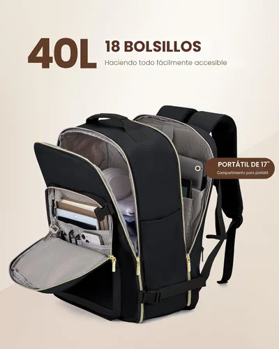 Miniatura 3 de LOVEVOOK Mochila de viaje de 40L aprobada para vuelo, 3 cubos de embalaje, bolsa de viaje impermeable para artículos personales, equipaje de mano