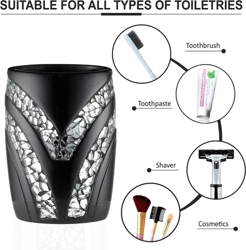 Miniatura 3 de Zahari Home Sinatra - Vaso de baño para cepillos de dientes y pasta de dientes, organizador de brochas de maquillaje, color negro