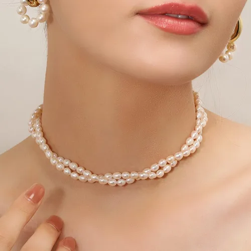 Miniatura 4 de Gargantilla de perlas, collar de gargantilla de perlas chapado en oro de 14 quilates para mujeres y niñas, collar de perlas de agua dulce natural