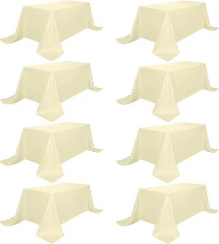 Miniatura 23 de Paquete de 8 manteles rectangulares color beige de 60 x 102 pulgadas para mesas rectangulares de 6 pies, resistentes a las arrugas, tela