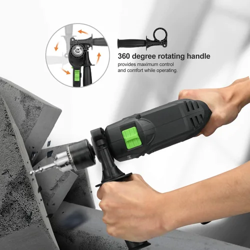 Miniatura 9 de GALAX PRO Taladro martillo de 5 amperios de 1/2 pulgada con 105 accesorios, velocidad variable 0-3000, martillo y taladro 2 funciones en 1, mango