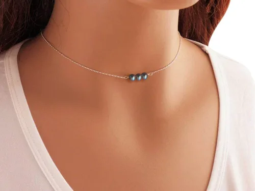 Miniatura 7 de Metzakka Sterling Silver Birthstone Choker Necklace, Handmade with 3 Dainty Real Healing Birthstone for Women Birthday Gifts
