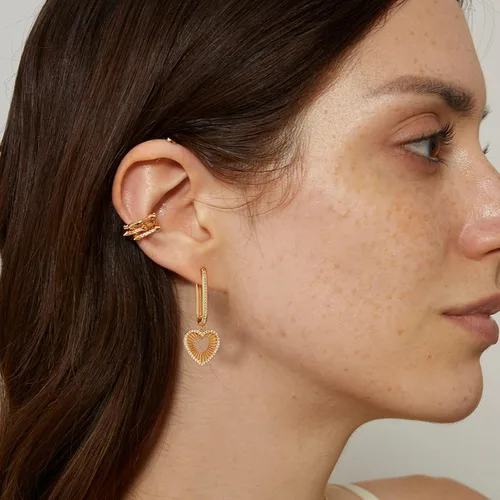 Miniatura 2 de MEVECCO - Aretes de argolla para mujer, chapados en oro de 14 quilates, delicados, con forma geométrica de cono triangular