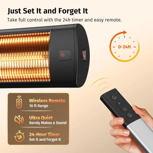 Miniatura 5 de EAST OAK Calentador eléctrico para patio, calentador infrarrojo montado en la pared de 1500 W para exteriores, garaje, patio trasero, restaurante