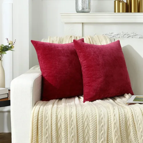 Miniatura 3 de Jeneoo - Fundas de almohada decorativas rojas brillantes de chenilla suave, fundas de cojín cómodas y sólidas para sofá de sala de estar