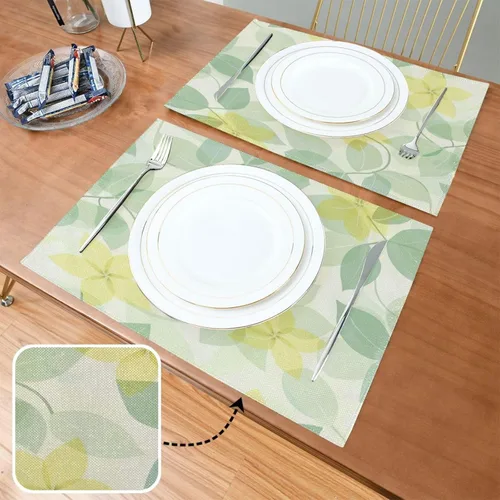 Miniatura 2 de Manteles individuales limpiables personalizados con flores suaves y frescas, color amarillo limón, verde claro, para mesa de comedor, rústico