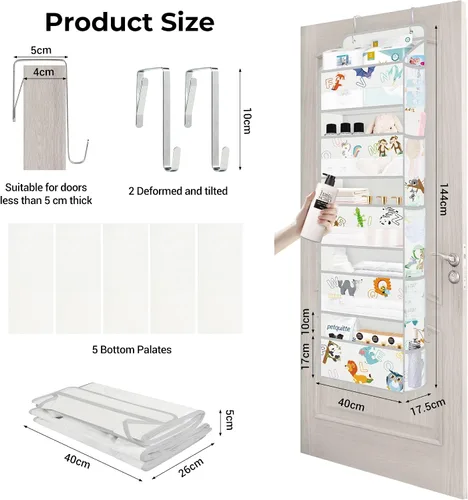Miniatura 3 de Clastyle Organizador sobre la puerta del alfabeto de animales, diseño de león, mono, 5 estantes, armario, guardería, estantes colgantes, ropa