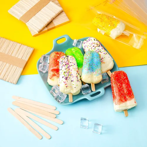Miniatura 2 de Boao Juego de 200 palitos y bolsas de helado que incluye 100 bolsas de plástico transparentes autoadhesivas, 100 palitos de madera desechables
