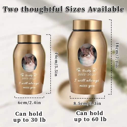Miniatura 2 de Urna personalizada para mascotas para perros y gatos, urna personalizada de acero inoxidable de alta calidad para cenizas de perro con foto grabada